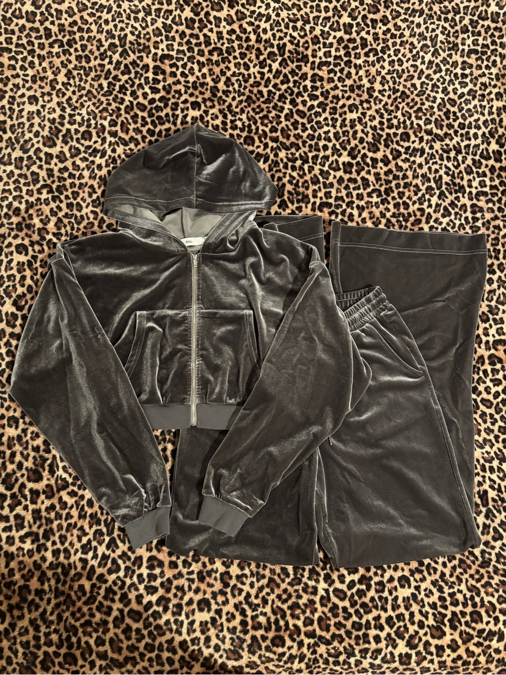 Adika Charcoal Gray Velvet Track Pants & Hoodie Set
